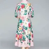Runway Designer A-Line Chemise Robes Femme Imprimer Vintage Mi-mollet Longue Fête Robes Robe 210520