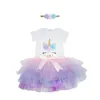 Bebek Unicorn Romper + Tutu Etekler Kıyafetler Yaz 2021 Çocuk Butik Giyim 3-24 M Bebek Kız Doğum Günü Partisi Giydir 322 Y2