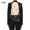 VGH Asymmetric Blazer For Women Notched Collar Long Sleeve Backless Sequined Chains Designer Coats Female Fashion 210930