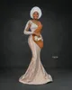 2022 Plus Size Arabisch ASO EBI Gold Mermaid Luxurious Prom Dresses Kant Kralen Kristallen Avond Formele Partij Tweede Ontvangst Verjaardag Engagement Gowns Jurk ZJ377