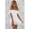 Moda donna elegante vintage dolce pizzo bianco abito elegante sexy slash neck casual slim beach estate vestito estivo abiti 210518