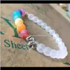 Kralen strengen 8 mm witte matte matte olifant vriendschap armband handgemaakt 7colour chakra string energie yoga boeddha kralen handketen