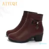 Fashion-Dress shoes ankle wool lining italian women's genuine leather women ladies boots heels