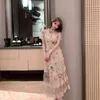 Summer Women Dress Flare Sleeve Patchwork Mesh Embroidery High-end French Lace Cake Dresses 210603