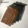 REALEFT élégant PU cuir Wrap Midi jupes avec ceinture automne hiver femmes taille haute gaine crayon dos fendu jupes 210721