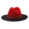 Flat Brim Gradient Fedora Hats with Browm Belt Women Men Spray Painted Faux Wool Felt Jazz Cap Panama Style Party Formal Hat