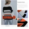 Stitching Striped Loose Ladies Sweater Pullover Autumn Winter Arrival Orange Jumpers Knit Sweaters Women Pull Femme 210517