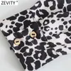 Zevity Mujeres Vintage Estampado de leopardo Hem Anudado Suelto Smock Blusa Mujer Manga larga Kimono Camisas Chic Blusas Tops LS9310 210603