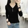 Sexy V Neck Guziki Solidne swetry Pullover Kobiety Jesień Zima Casual Długim Rękawem Dzianiny Topy Damskie Bodycon Jumper Duży rozmiar 210922