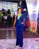2021 Plus Size Arabic Aso Ebi Royal Blue Sparkly Prom Jumpsuits Dresses Beaded Sequined Sheath Evening Formal Party Second Recepti2568061