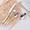 24Pcs KuBac Hommi Gold Plated Stainless Steel Dinnerware Set Dinner Knife Fork Cutlery Service For 4 Drop 2107097461712