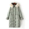 Фитейлор зима белая утка вниз куртка длинное пальто женские парки большой меховой воротник с капюшоном пальто 210423