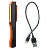 손전등 토치 USB 충전식 휴대용 COB LED 마그네틱 펜 클립 핸드 토치 작업 조명 자석이있는 내장 배터리