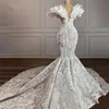 Robe De mariée sirène à fleurs, tenue De mariée musulmane en dentelle et plumes, Couture, grande taille, robe De soirée, 2021, 322