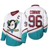 Mens Mighty Duckss Jersey 33 Greg Goldberg 96 Charlie Conway 99 Adam Banks قام بخياطة الهوكي الجليد في الأسهم شحن S-XXXL