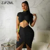 Neon Green Yellow Sexy Two Piece Set Women Turtleneck Short Sleeve Crop Top+ Pleated Bodycon Dress Tracksuit 2 Club Outfit 210623