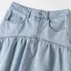 Женщины сладкая мода потертая кисточка лоскутная джинсовая мини-юбка Винтаж высокой талии молния женские юбки Faldas Mujer 210521