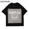 Hip Hop Tees Shirts Streetwear Bandana Paisley Pattern Patchwork Bomull Tshirts Mens harajuku Casual Short Sleeve Tops 210602