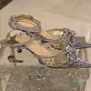 Sandales en perceuse transparentes ornées de cristaux à double nœud strass Escarpins Chaussures à talons Femmes de soirée Luxurys Designers Chaussures habillées