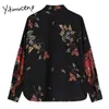 Yitimuceng Vintage Kwiatowy Druku Bluzka Kobiety Przycisk Koszule Oversize Turn-Down Collar Długie Rękawem Letnie Moda Topy 210601