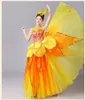 Desgaste del escenario Vestido de baile de carnaval con pétalos de flores de lentejuelas amarillas y naranjas / puesta en escena / ceremonia abierta / vestido largo con decoración para el cabello