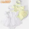 Bébé filles vêtements barboteuses été mode mignon princesse robe enfants vêtements avec bandeau 210429