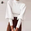 Suéteres de mulher de gola alta queda de manga longa blusas de malha para mulheres roupas de inverno mulher colheita de feminino jumper recortado suéter 211120