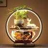 Acquari Piccola ciotola per pesci rossi d'acqua in vetro trasparente Corridoio domestico Soggiorno desktop Creativo con luce Mini acquario