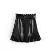 elegante gonna in pelle pu donna Sexy mini Streetwear vita alta cintura chic pieghettato coreano nero falda mujer 210521