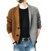 Ebaihui cor contraste homens camisola três botões de malha solta v-pescoço v-pescoço macho cardigan grosso estilo britânico estilo de malha jaqueta de malha