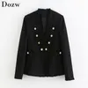 Mode Schwarz Farbe Blazer Frauen Zweireiher Langarm Casual Mantel Weibliche V-ausschnitt Taste Elegante Jacke Outwear Veste Femme 210515