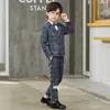 New Fashion Boys Optifit Children Gentleman Vêtements Ensembles Kids Double-Breasted Outwear + Vest + Shirt Long Mangel + Long Pantal