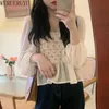 WERUERUYU Lace Blouse White Vintage Square Neck Top Women Clothes Puff Sleeve Long Sleeve Shirt S 210608