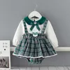 2Pcs Baby Girls Korean Princess Dress Infant Green Plaid Vestidos Toddler Boutique Clothes born with Pullover 210615