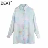 [DEAT] Spring Moda Single-Breasted Druk Dye Długim Rękawem Collar Collar Loose Women Shirt 13C861 210527