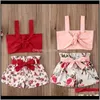 80120 Bambini Neonate Due pezzi Fiori floreali Crop Canottiere Cintura Fiocco Tuta Beach Party Panno Ypv48 Set Uodc5