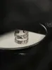 925 Sterling Silver Open Pierścień Inkrustowany z różowymi diamentami Nieregularne wzory Wklęsłe i wypukłe kształty Proste Akcesoria biżuteria Hip-Hop Trendy