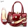 Dress Shoes Coming Wine African Lady High Heel Sandal And Handbag Set For Party T8102 Height 6 Cm