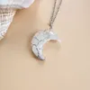 10PCS Lot Tree of Life Crescent Moon Shape Pendant Silvertone Wire Wrap Natural Gemstones Healing Crystal Women Necklace2365