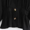 Donna Black Semplicity Loose Draw Back Jacket Donna Monopetto Risvolto maniche lunghe Cappotto Chic Top 210520