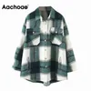 Aachoae, chaqueta holgada informal de lana a cuadros para mujer, abrigo de moda con cuello vuelto y bolsillos, chaquetas de manga larga para otoño para mujer, abrigos 211029