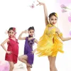 Vêtements de scène enfant enfant enfants robe de danse latine professionnelle pour les filles robes de danse de salon enfants rouge paillettes frange Salsa gland