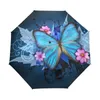 Mode papillon sur fleurs imprimer parapluie automatique pour femme 3 pliant pluie protection solaire mâle portable parasol 210721