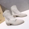 Malha Sandálias Botas Mulheres 2022 High Saltos Ankle Boot para Verão Ponited Toe Sexy Lace Sapatos Oco Voltar Zip Preto Barter Feminino