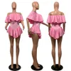 Kvinnor av axel sexig klänning mini clubwear natt datum ut ruffles pläterad sommar våren ementig rosa blå backless slim vestidos 210416