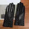 Latest Lambskin Butterfly Knot Real Leather Gloves Female Winter Plus Velvet Thicken Black Woman's Sheepskin L61231