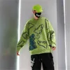 Bahar Rahat Yeşil Harajuku Tops Örme Kazak Erkekler Kazak Streetwear Karikatür Dinozor Grafik Kazak Erkek Giyim 210818