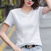 Lato Krótki rękaw T-shirt Damskie Luźne Plus Size White Tops V-Neck Bawełna Split Koreański Wersja Casual Odzież 14183 210510
