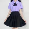 Giyim Setleri Tayland Yaz Okul Üniforma Set Kısa Kollu Gömlek Yüksek Kız Öğrenci Üniformaları için + Pileli Etek Suit