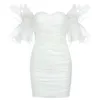 Donne di alta qualità Sexy Mesh increspato bianco elegante vestito dalla fasciatura Ladies Club Celebrity Bodycon Party Vestido 210527